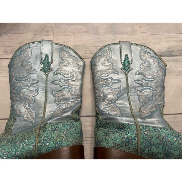 Blue Glitter Roper Cowboy Cowgirl Little Girl Boots, Size Youth 13 - Picture 4 of 6